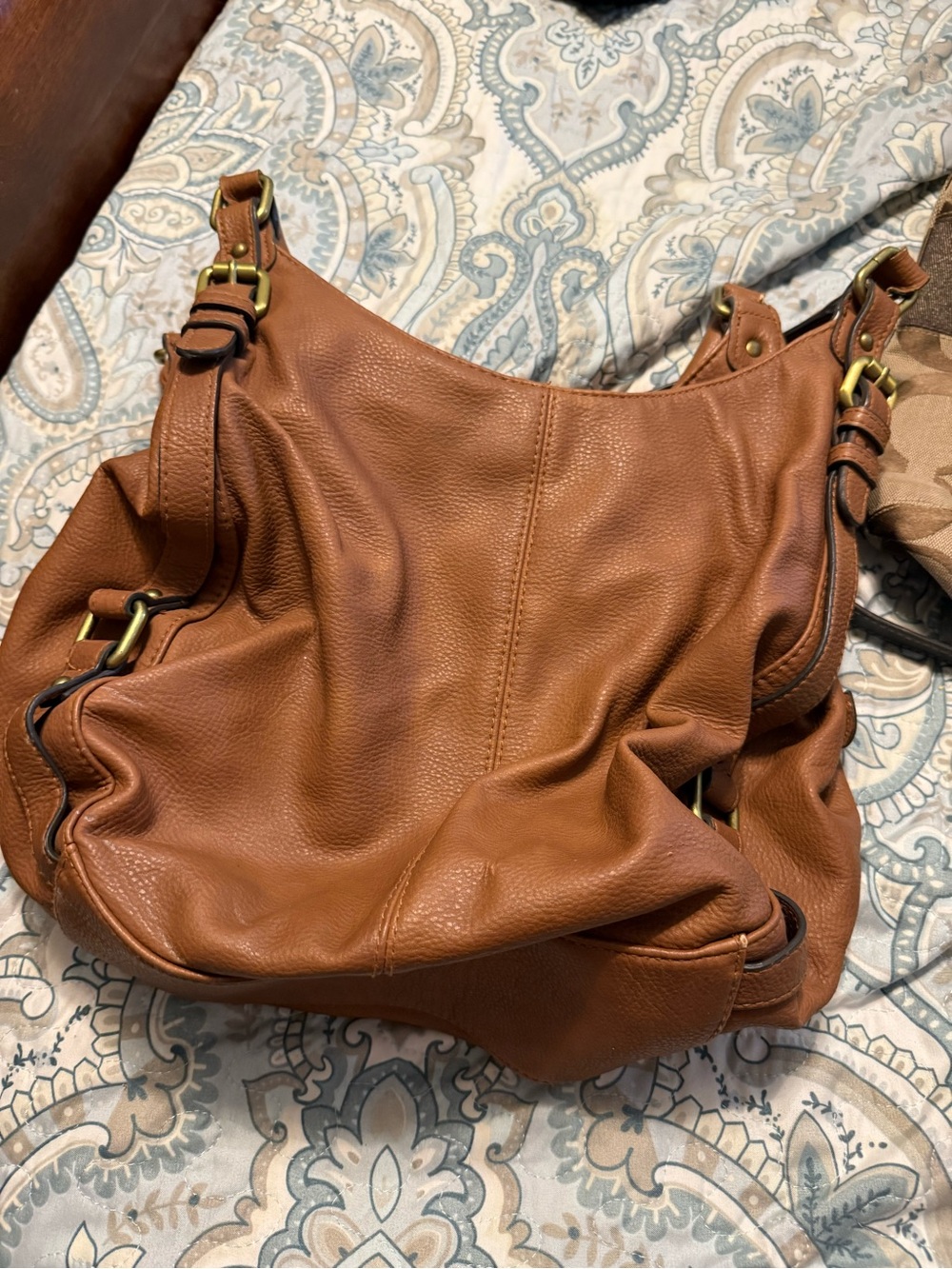 Merona Brown Leather Shoulder Bag with Brass Hardware